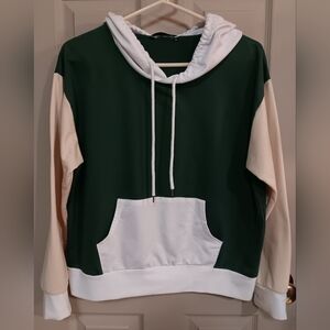 SHEIN Women's Colorblock Hoodie - Green/Cream/White - Size Large (8-10)